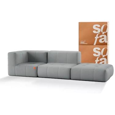 Imagem de Sofá na Caixa modular 2 lugares em Boucle - 1 Braço com Chaise (Cinza)