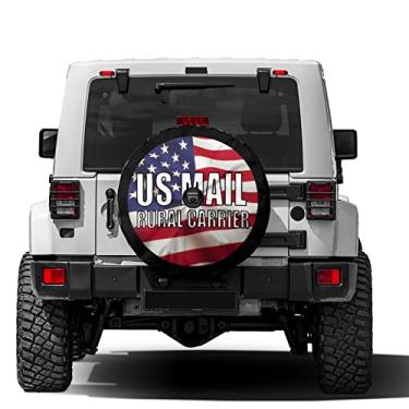Imagem de Foruidea Capa de pneu sobressalente para transportadora rural US Mail com orifício para câmera de reserva Capa de pneu à prova d'água para roda adequada para Jeep, Trailer, RV, SUV e muitos veículos 17"