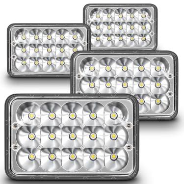 Imagem de TRUE MODS Faróis de LED 4 x 6 peças [45W] [Soquete H4] [Acabamento cromado] [Feixe selado alto/baixo] H4652 H4666 H6545 H4651 H4656 4x6 Faróis de LED para caminhões Peterbilt Kenworth Ford Van e mais