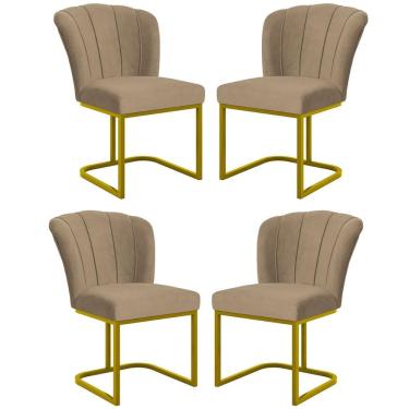 Imagem de Kit 4 Cadeiras Jantar Flor Mesa Cozinha Reforçada Base Metal Dourada Capuccino