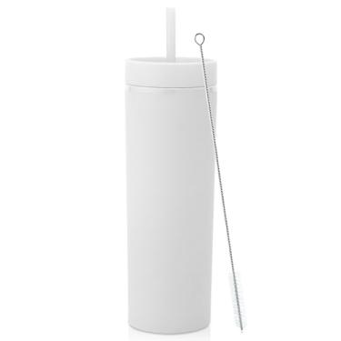 Imagem de Volhoply Copo skinny de plástico de 590 ml, copos de parede dupla com tampa e canudo, caneca de café gelada de viagem reutilizável, copos de água de acrílico fosco sem BPA com canudo para festas