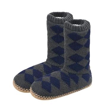 Imagem de Panda Bros Pantufas masculinas aconchegantes para uso interno, felpudas, com solas antiderrapantes, tricotadas para o inverno, meias quentes para uso doméstico, Cinza marinho, 13-16