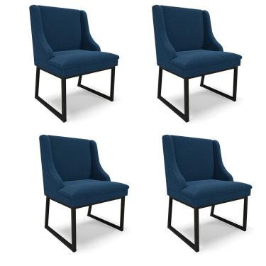 Imagem de Cadeira Sala De Jantar Industrial Preto Kit 4 Liz Bouclê Azul D03 - D'rossi