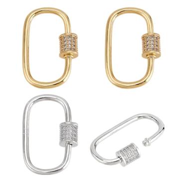 Imagem de PH PandaHall Cores 4 Peças Pingentes De Trava Parafuso Oval Banhados A Ouro 18K Mosquetão Clipe Micro Pave Cúbico Colar Conector Elo Clipes Pressão Dourados Fecho Gancho Prata Para Chaveiro Fabricaç