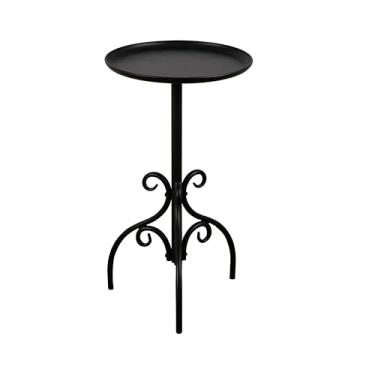 Imagem de Mesa lateral redonda, pequena mesa de metal para pequenos espaços, mesa moderna de martini para sala de estar, quarto, cantos e escritório (preto)
