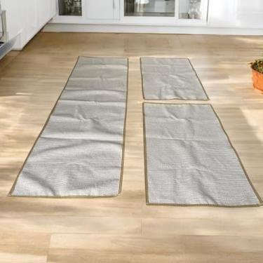 Imagem de Jogo de passadeira de cozinha tapete em jacquard antiderrapante 3 peças decoração impecável(Jogo M18 Creme)