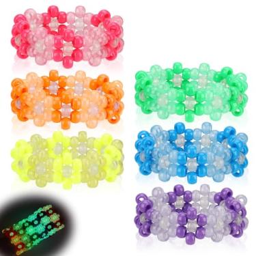 Imagem de 6 pulseiras de flores Kandi que brilham no escuro pulseiras de doces rave multicoloridas com contas de flores Kandi Cuff Rave acessórios joias música lembrancinha de festa para mulheres amigas EDM