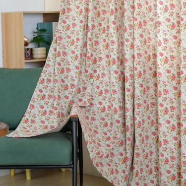 Imagem de Bentrilisa Cortinas de linho floral rústica com estampa de rosa vermelha rústica, cortina de janela, painel, filtro de luz, ilhós, cortinas de janela para sala de estar, quarto, 2 painéis, 132 x 213