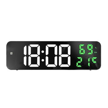Imagem de Pissente Grande Relógio de Parede Digital LED Design de Espelho Com a Temperatura da Data de Tempo para o Quarto da Sala de Estar Em Casa (branco e verde)