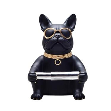 Imagem de AFXGUSD Suporte de papel higiênico, estátua de cachorro, suporte para dispensador de lenços de papel, enfeite de mesa para restaurante, Preto