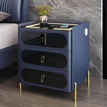 Imagem de Mesa De Cabeceira Inteligente Com Fechadura De Combinação Inteligente, Mesa De Cabeceira Com Carregamento Sem Fio, Luzes Led De 3 Cores E Porta Usb, Alto-falante Bluetooth Mesa, I, 50x60x40cm