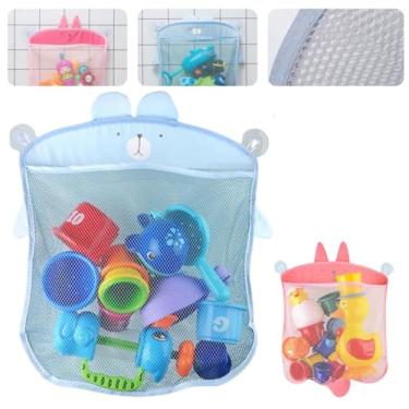 Imagem de Organizador de Brinquedos para Banho Infantil, Rede e Ventosas (Rosa)