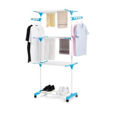 Imagem de Varal Retrátil de Chão Vertical - Suporte Resistente com Abas Dobráveis para Roupas(Azul)