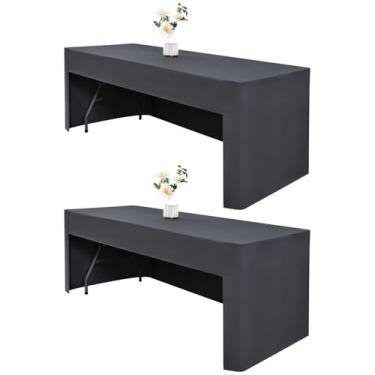 Imagem de Wolkemer Pacote com 2 toalhas de mesa abertas nas costas, retangulares de 1,8 m (182 x 76 cm), toalha de mesa de 3 lados lavável em tecido cinza para mesas dobráveis, shows de artesanato, exibições