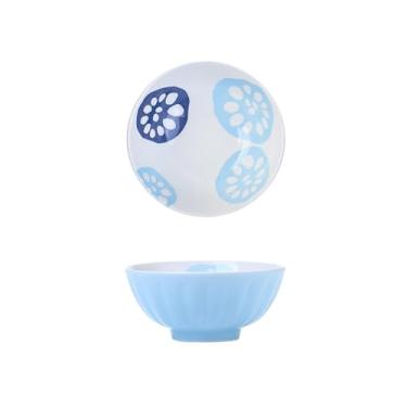 Imagem de Utensílios de mesa domésticos de cerâmica estilo japonês, resistente a altas temperaturas, delicados e simples - tigela de arroz azul de 12,7 cm