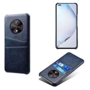 Imagem de Capas Compatível com Honor Play 50 Plus,Caso de couro PU-Tampa de telefone a prova de choque com 2 slots de cartão,Proteção anti-impressão digital e anti-gota-Blue