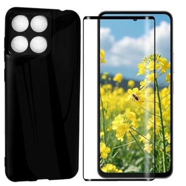 Imagem de MAOUICI Capa para celular Motorola Edge 60 Fusion, capa macia de TPU antiimpressão digital, protetor de tela de vidro temperado [1 unidade] [17 cm] preto