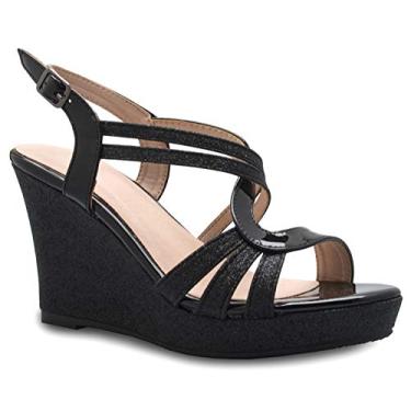 Imagem de Olivia K Sandália feminina sexy com tiras plataforma com glitter, Alça preta*, 36