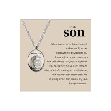 Imagem de Colar To My Son from Dad Mom Colar de prata masculino com pingente de presente para filho presentes de aniversário inspiradores para homens, Zinco, Sem Pedra Preciosa