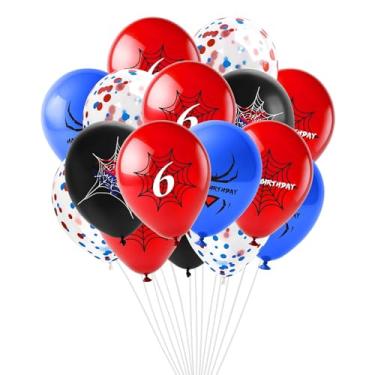 Imagem de Spider Theme Number Balloons,12inch Red Black Blue Latex Balloons,6th Birthday Balloons,Kids Boys Cartoon Birthday Party Confetti Decorations Cartoon Heroes Spider Decoration
