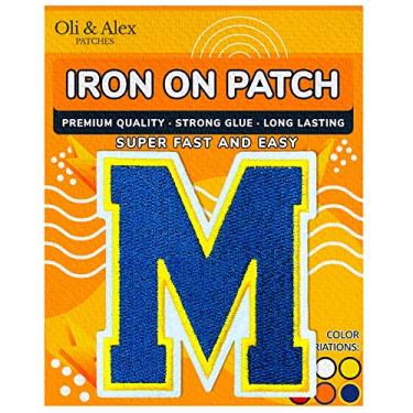 Imagem de Remendos de ferro de qualidade premium – Patch de letras para roupas – Letras adesivas Ferro em patches para jeans – Apliques de bordado time de futebol universidade escolar – azul-marinho, M