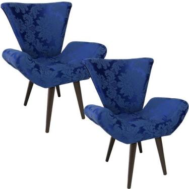 Imagem de Kit Duas Poltronas Decorativa Elegance 65 Azul Royal Medalhão - Sua Ca