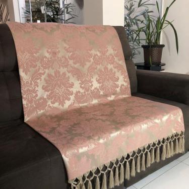 Imagem de Manta Para Sofá em Tecido Jacquard Medalhão Rosa com Dourado 190x140cm