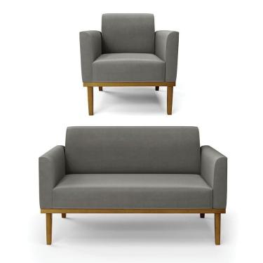 Imagem de Sofá Namoradeira Com Poltrona Base De Madeira Fixa Castanho Marisa Suede D03 - D?rossi Cor Grafite