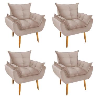 Imagem de Kit 4 Poltronas Decorativa Opala Veludo Palha