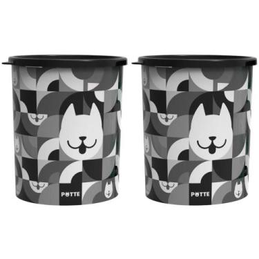 Imagem de Kit 2 Pote Porta Ração Hermético 2,1lt Gato Cachorro - Potte, Preto