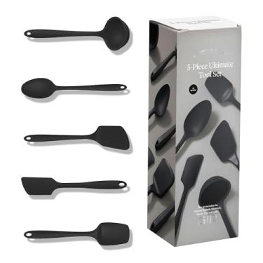 Imagem de GIR: Get It Right – Conjunto de utensílios de cozinha e servir de cozinha antiaderente resistente ao calor – Espátula, virador/espátula de silicone e colher – Preto (GIRBDLE5UP111BLK)