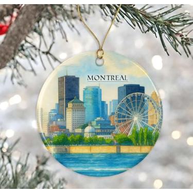 Imagem de Enfeite de aquarela de Montreal Canadá - lembrança de Natal de cerâmica - aniversário de lua de mel - lembrança de viagem - presente de inauguração de casa - presente para amantes de Montreal impresso