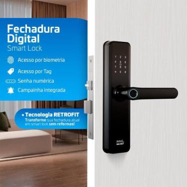 Imagem de Fechadura Digital Biométrica Papaiz SL150 Embutir Touch Senha Cartão R