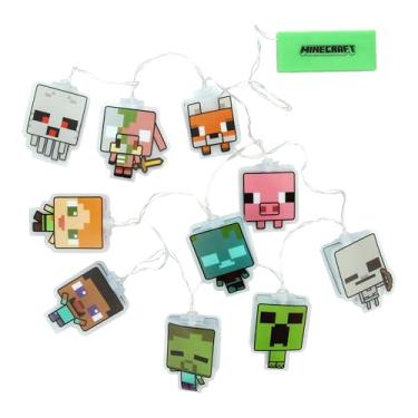 Imagem de Paladone Cordão de luzes Minecraft com 10 personagens de LED, incluindo Creeper, Steve, Piglin e mais, decoração de quarto oficialmente licenciada a bateria para meninos, meninas, adolescentes