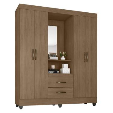 Imagem de Guarda Roupa Capelinha Lite 4 Portas E 2 Gavetas Carvalho Oak Com Espelho - Móveis Leão Carvalho Oak