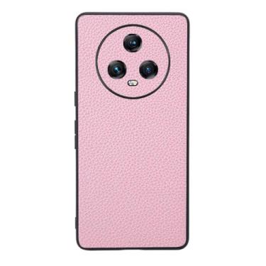 Imagem de Capas Compatível com Honor Magic 5,Design de grão levantado de superfície,Proteção contra queda,Anti impressão digital,Anti arranhões,Aparência de couro de imitação de plástico macio-Pink