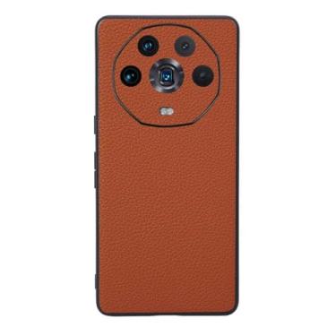 Imagem de Capas Compatível com Honor Magic 4 Ultimate,Design de grão levantado de superfície,Proteção contra queda,Anti impressão digital,Anti arranhões,Aparência de couro de imitação de plástico macio-Orange