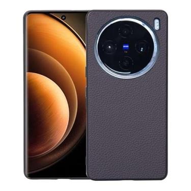 Imagem de Capas Compatível com VIVO X100,Design de grão levantado de superfície,Proteção contra queda,Anti impressão digital,Anti arranhões,Aparência de couro de imitação de plástico macio-Grey