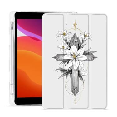 Imagem de MAYCARI Capa fashion Cross Flowers para iPad 10 polegadas 2022 com suporte para lápis, estampa original de Páscoa iPad 10ª geração capa protetora traseira de TPU macio, capa fina hibernar/despertar