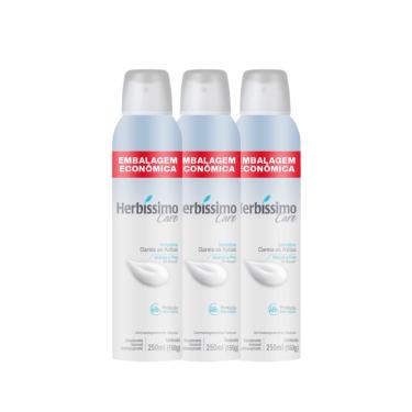 Imagem de Kit Desodorante Aerossol Antitranspirante Herbíssimo Care Sensitive 250ML - 3 unidades