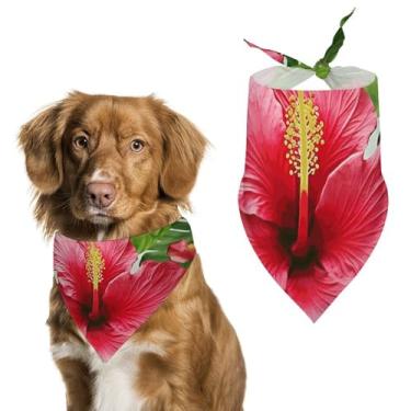Imagem de Cachecol triângulo de poliéster estampado com flores de hibisco - Tamanho único (70 x 30 cm)