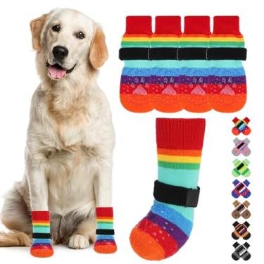 Imagem de KOOLTAIL Meias antiderrapantes para cães para pisos de madeira para evitar lamber patas com pinças, 2 pares de protetores de patas, sapatos listrados de dois lados para cães pequenos, médios e grandes
