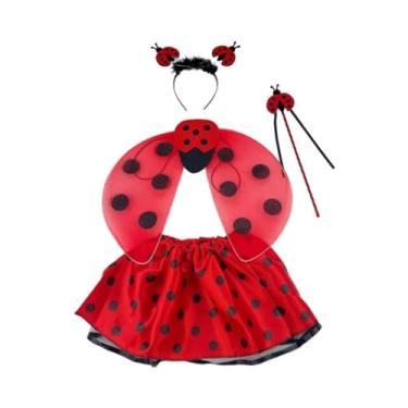 Imagem de Dynwave Conjunto de fantasia de animal infantil com asa para meninos e meninas para baile de aniversários de máscaras, 4 unidades de joaninha