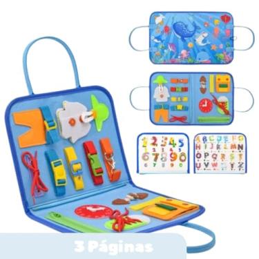 Imagem de Livro Sensorial Montessori, Brinquedo Educativo em Feltro para Bebês 1-4 Anos, com Atividades de Coordenação Motora Criança Ocupada (Oceano)