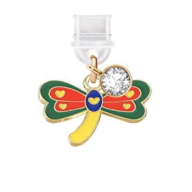 Imagem de ELISE & FONDA TP791 Tipo-C porta de carregamento cristal antipoeira pingente de celular Little Dragonfly para iPhone 15/16/Samsung/OnePlus/Xiaomi/oppo telefones Android (arco-íris)