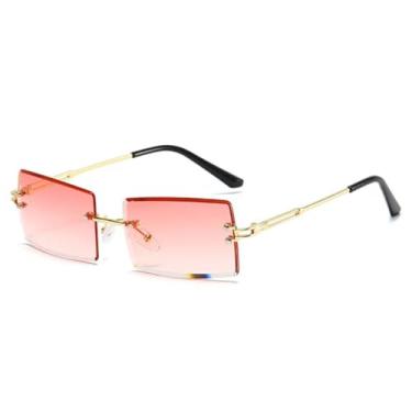 Imagem de Óculos de sol vintage luxuosos sem aro, femininos e masculinos, armação de metal punk, óculos masculinos UV400 (dourado e rosa)
