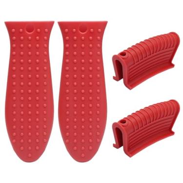 Imagem de HARSKIYER Capa de cabo de ferro fundido, pacote com 4, suportes de alça de panela de material resistente ao calor, capa antiderrapante para frigideiras de ferro fundido, frigideiras de metal, grelhas