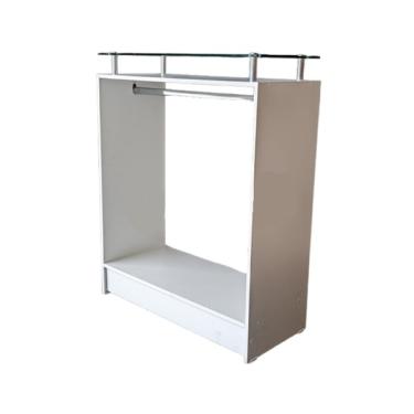 Imagem de Balcão Arara Central Com Vidro Lojas 100% Mdf Branco Desmonta