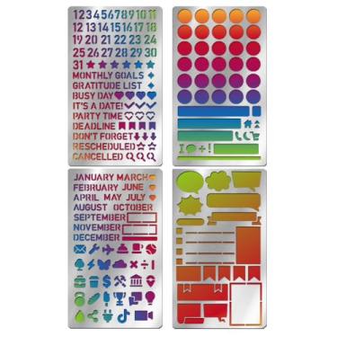 Imagem de UNICRAFTALE 4 peças de estênceis de metal para artesanato queima de madeira, 4 estilos, estênceis de alfabeto e número, aço inoxidável, reutilizáveis, banners de planejamento, estêncil de diário de