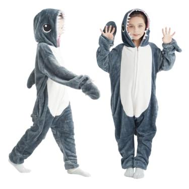 Imagem de JCJ Pijama de tubarão de dragão preto para crianças, unissex, conjunto de pijama com capuz, Tubarão, 9-10Y
